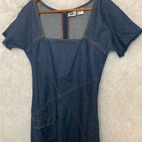 Le Mieux Dress Women 6 Blue Shift Denim Sweetheart Frayed Cotton Preppy no tags - Picture 12 of 13